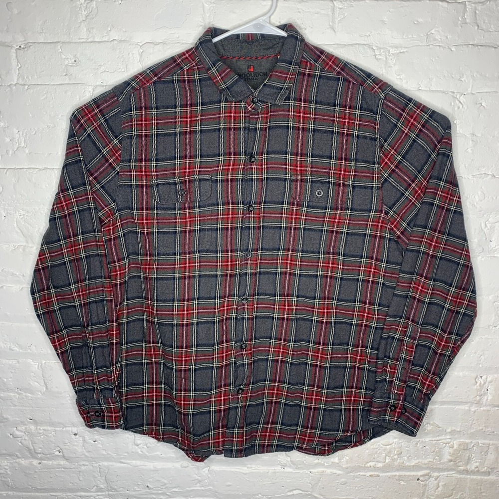 Woolrich Men‎ 2XL Red Gray Button Front Flannel Shirt Plaid XXL